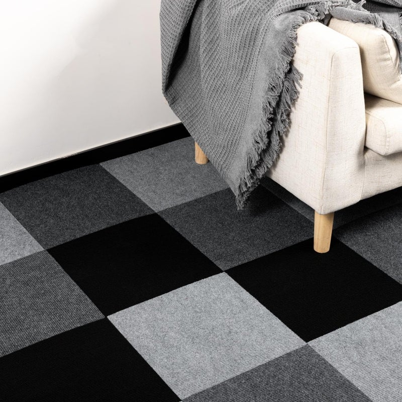 Alow 25pcs Carpet Tiles Peel and Stick,12" x 12" Carpet Squares Self Adhesive, Cover 25Sp.ft Easy to use for Bedroom,Kitchen and More (All Black) - Image 1